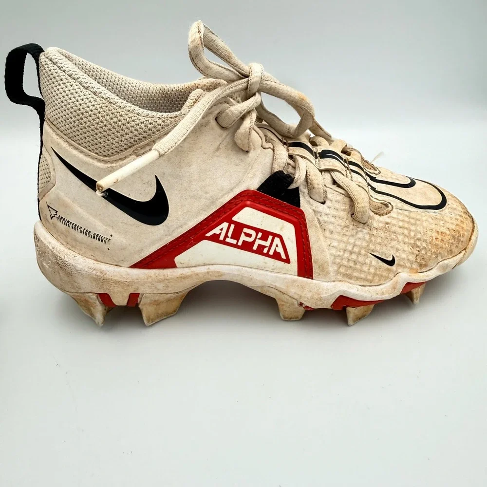 Nike Alpha Menace 3 Shark BG Kids Football Cleats White Red CV0581-103 Size 12C